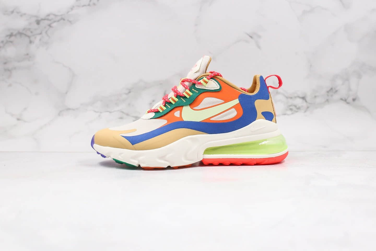 耐克Nike Air Max 270 React Bauhaus纯原版本半掌气垫鞋Max270棕橙亮蓝色内置真小潘气垫 货号:CQ4805-071