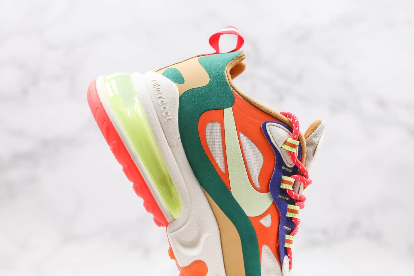 耐克Nike Air Max 270 React Bauhaus纯原版本半掌气垫鞋Max270棕橙亮蓝色内置真小潘气垫 货号:CQ4805-071