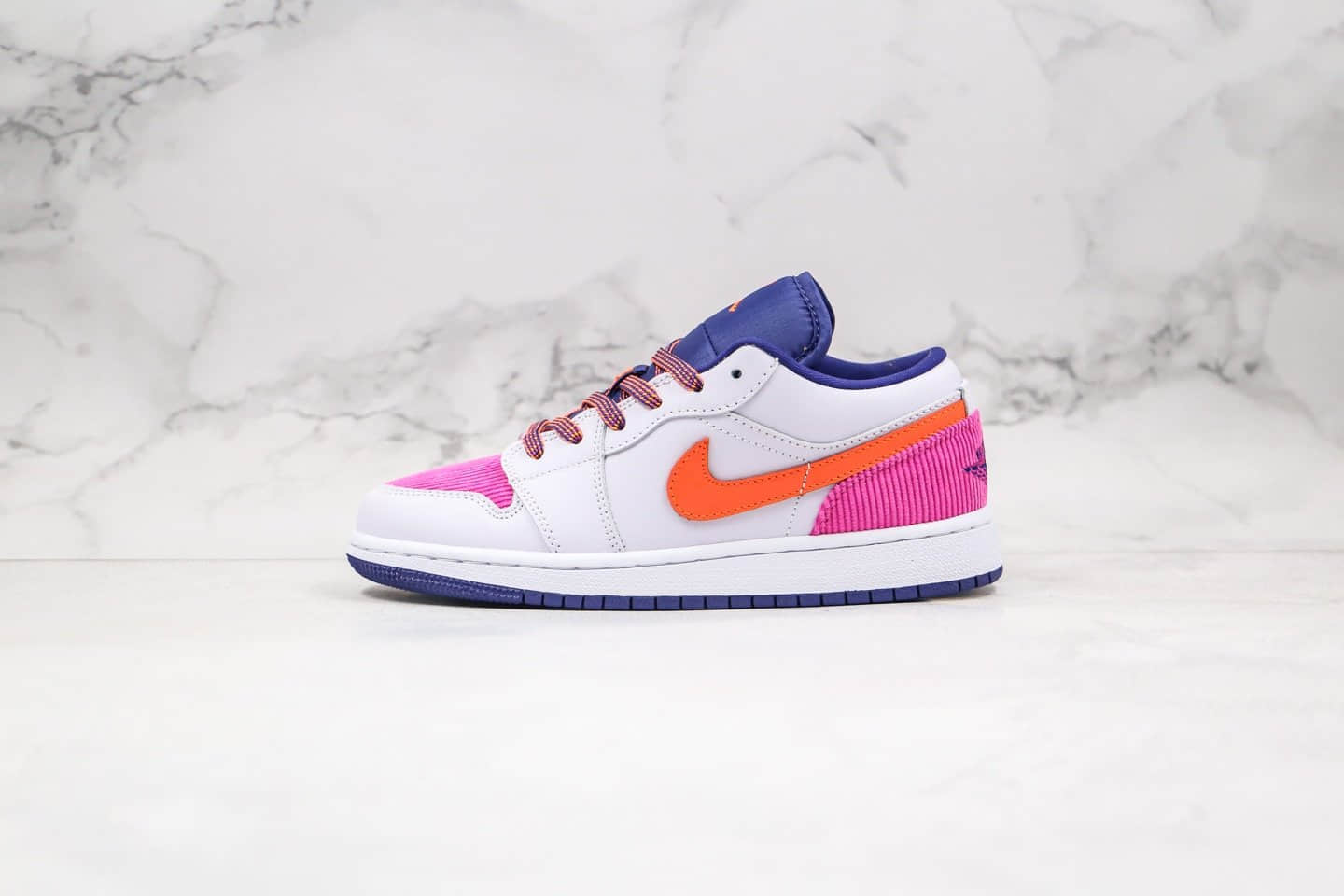 乔丹Air Jordan 1 Low GS Pink Corduroy纯原版本低帮AJ1白粉橙紫色拼接灯芯绒女神配色内置气垫原楦头纸板打造 货号:554723-502