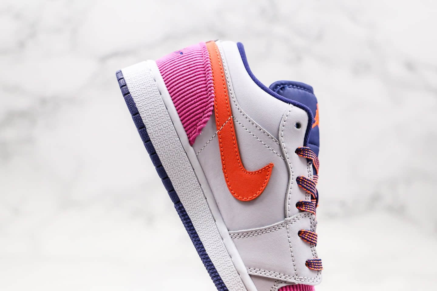 乔丹Air Jordan 1 Low GS Pink Corduroy纯原版本低帮AJ1白粉橙紫色拼接灯芯绒女神配色内置气垫原楦头纸板打造 货号:554723-502