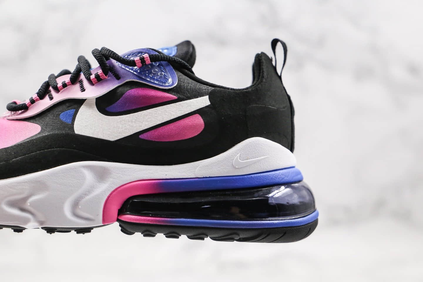 耐克Nike Air Max 270 React纯原版本气垫鞋炫彩黑粉色原盒原标区别市面通货版本 货号:BV3387-400
