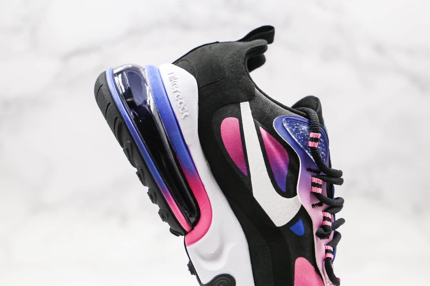 耐克Nike Air Max 270 React纯原版本气垫鞋炫彩黑粉色原盒原标区别市面通货版本 货号:BV3387-400