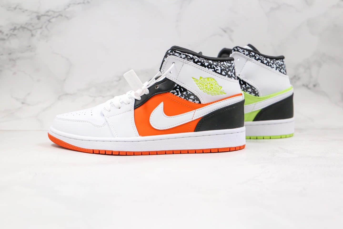 乔丹Air Jordan 1 Mid GS纯原版本中帮AJ1橙绿鸳鸯配色内置气垫正确后跟定型 货号:554725-870