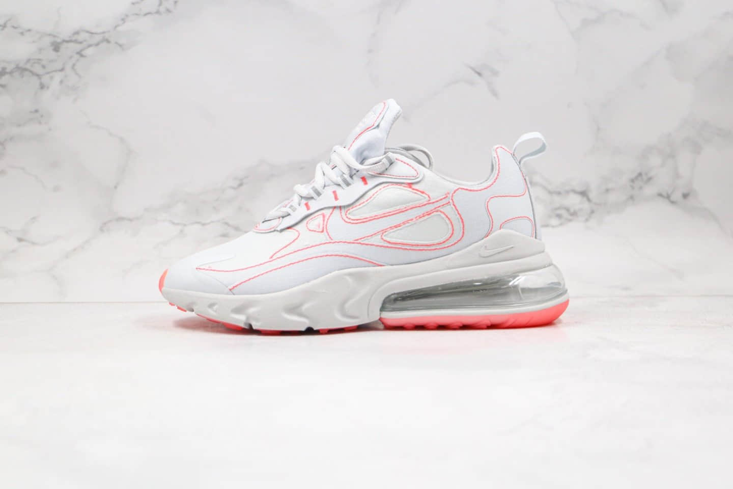 耐克Nike React Air Max 270 React纯原版本气垫鞋半掌气垫网纱3M反光白红色原档案数据开发真小潘气垫高弹中底 货号:CQ6549-100