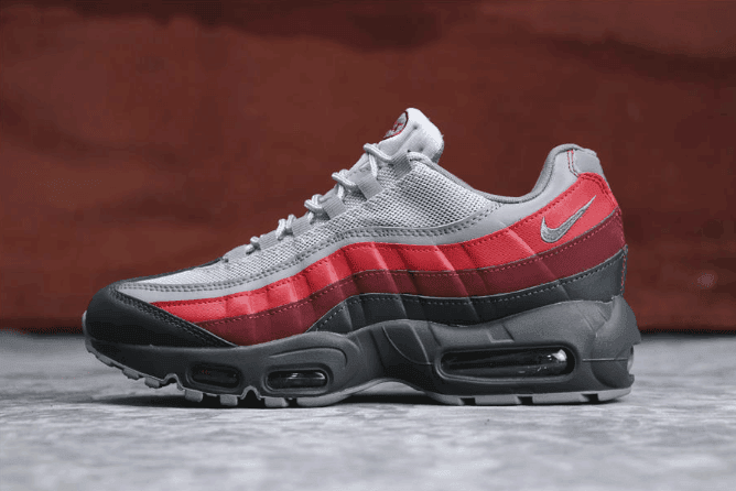 Nike Air Max 95 ESSENTIAL灰红 耐克公司级子弹95串标百搭运动鞋 货号:749766-025