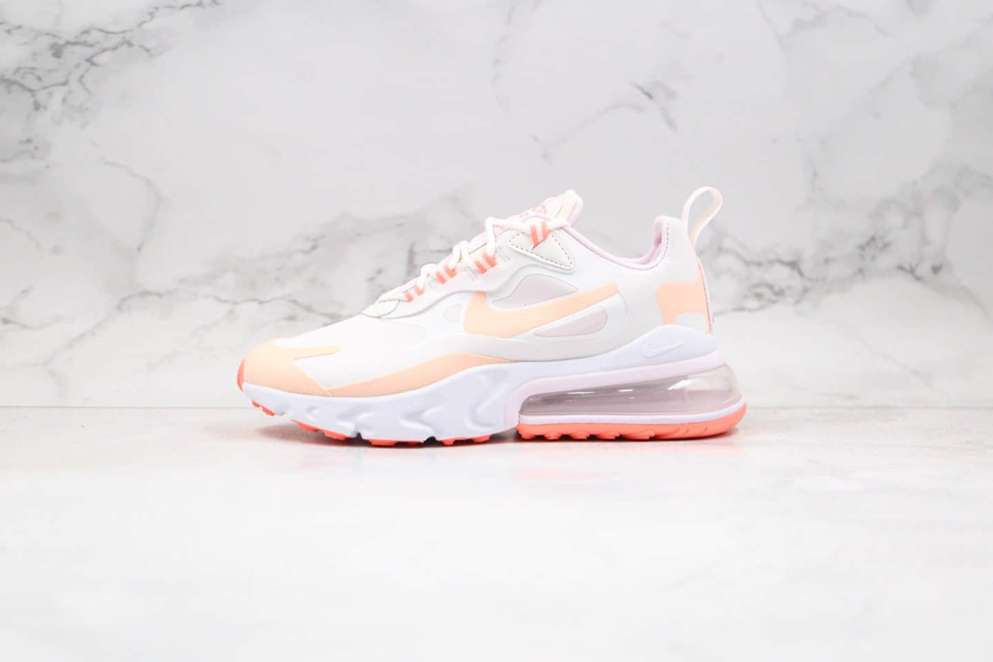 耐克Nike Air Max 270 React纯原版本瑞亚赛车系列后半掌气垫鞋Max270白橘色内置真小潘气垫 (ID:34896) - 图片1