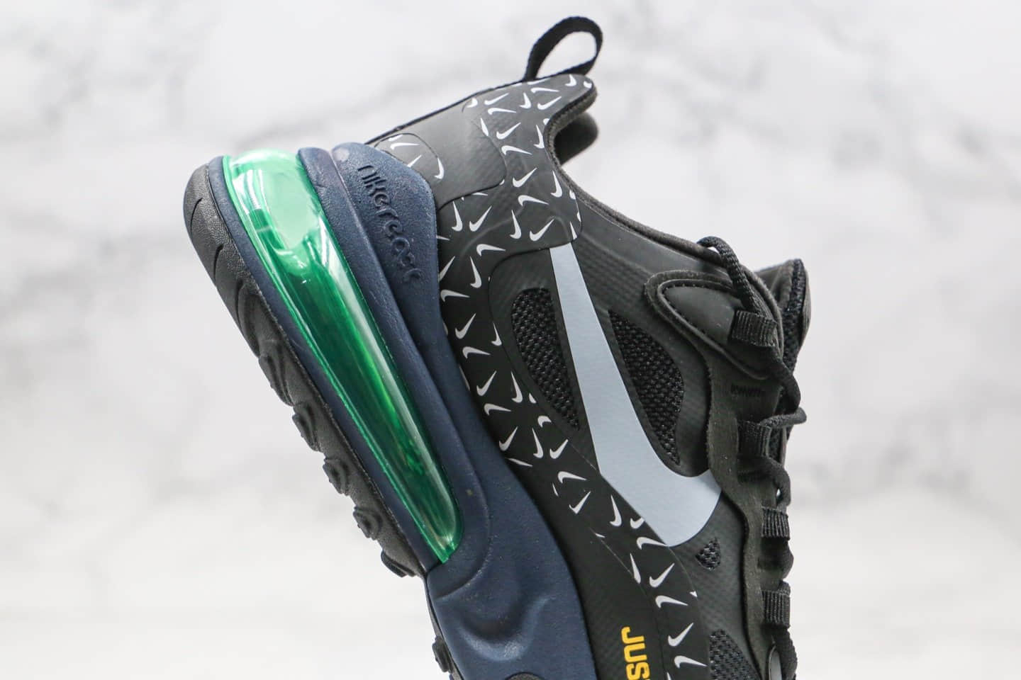耐克Nike React Air Max 270 Just Do It纯原版本气垫鞋高桥盾网纱系列Max270黑绿内置真小潘气垫原楦头纸板打造 货号:CT2538-001