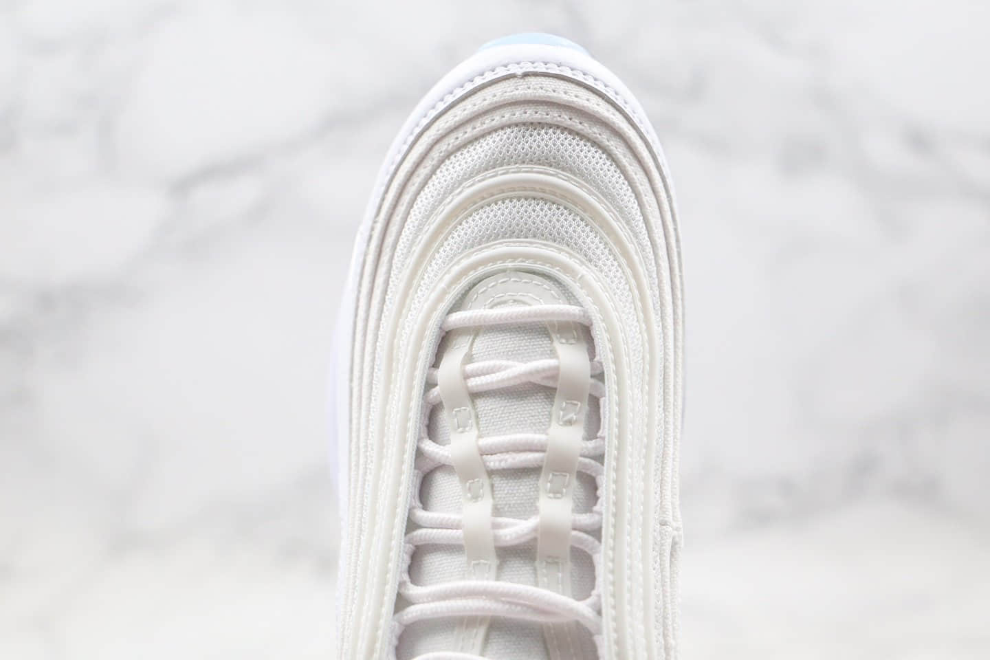 耐克Nike Air Max 97 White Ice纯原版本子弹头气垫鞋冰蓝圣火白色内置真小潘气垫原楦头纸板打造 货号:CT4526-100