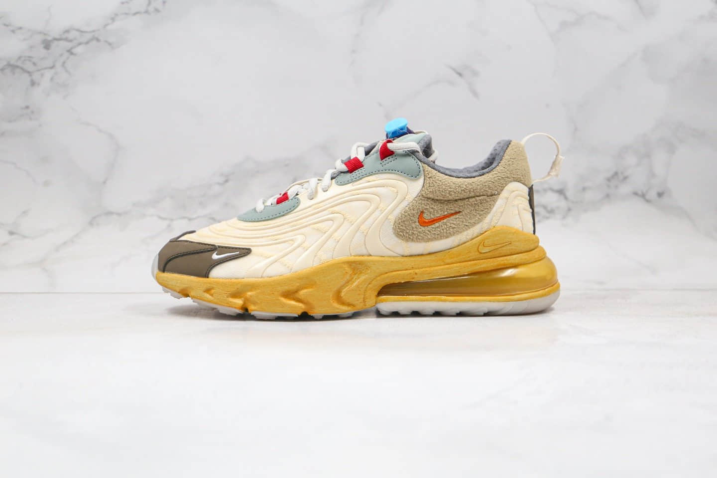 耐克Travis Scott x Nk Air Max 270 React Cactus Jack联名款Max270三代米黄色内置真实小潘气垫正确鞋型细节 (ID:35948) - 图片1