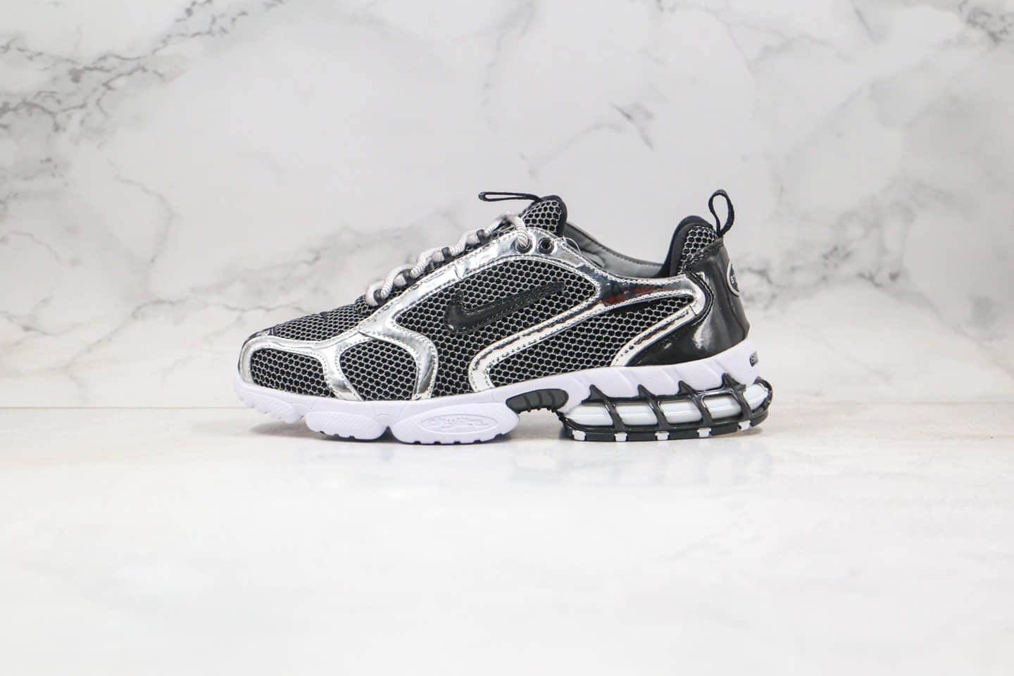 耐克Nike Air Zoom Spiridon Caged 2 x Stussy纯原版本斯图西联名款气垫鞋黑灰色斯皮里东牢笼2代乌金闪银内置真实气垫原盒原标 货号:CU1854-001