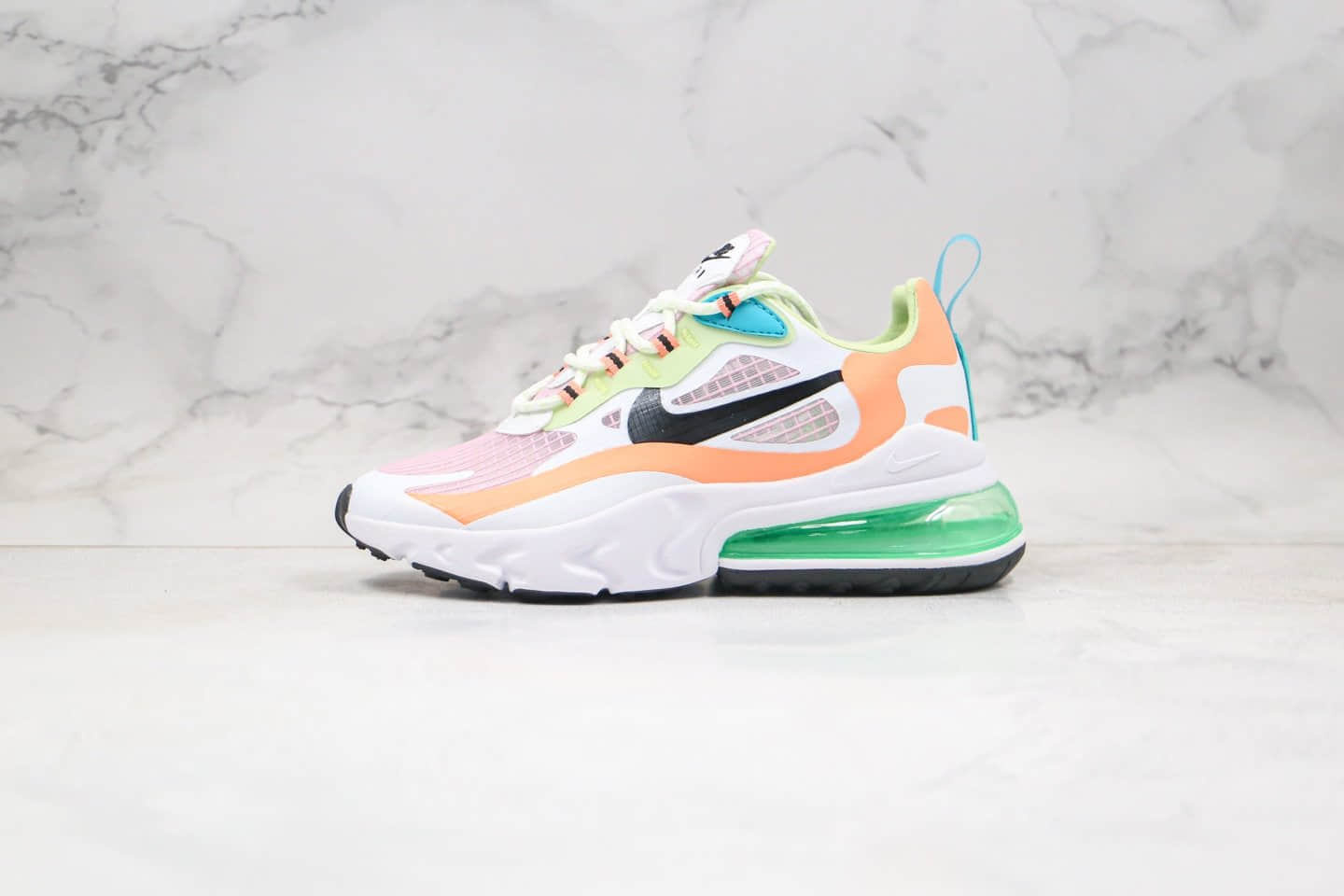 耐克Nike React Air Max 270V2纯原版本气垫鞋Max270二代白橙绿色内置真小潘气垫高清洁度鞋面 (ID:36533) - 图片1