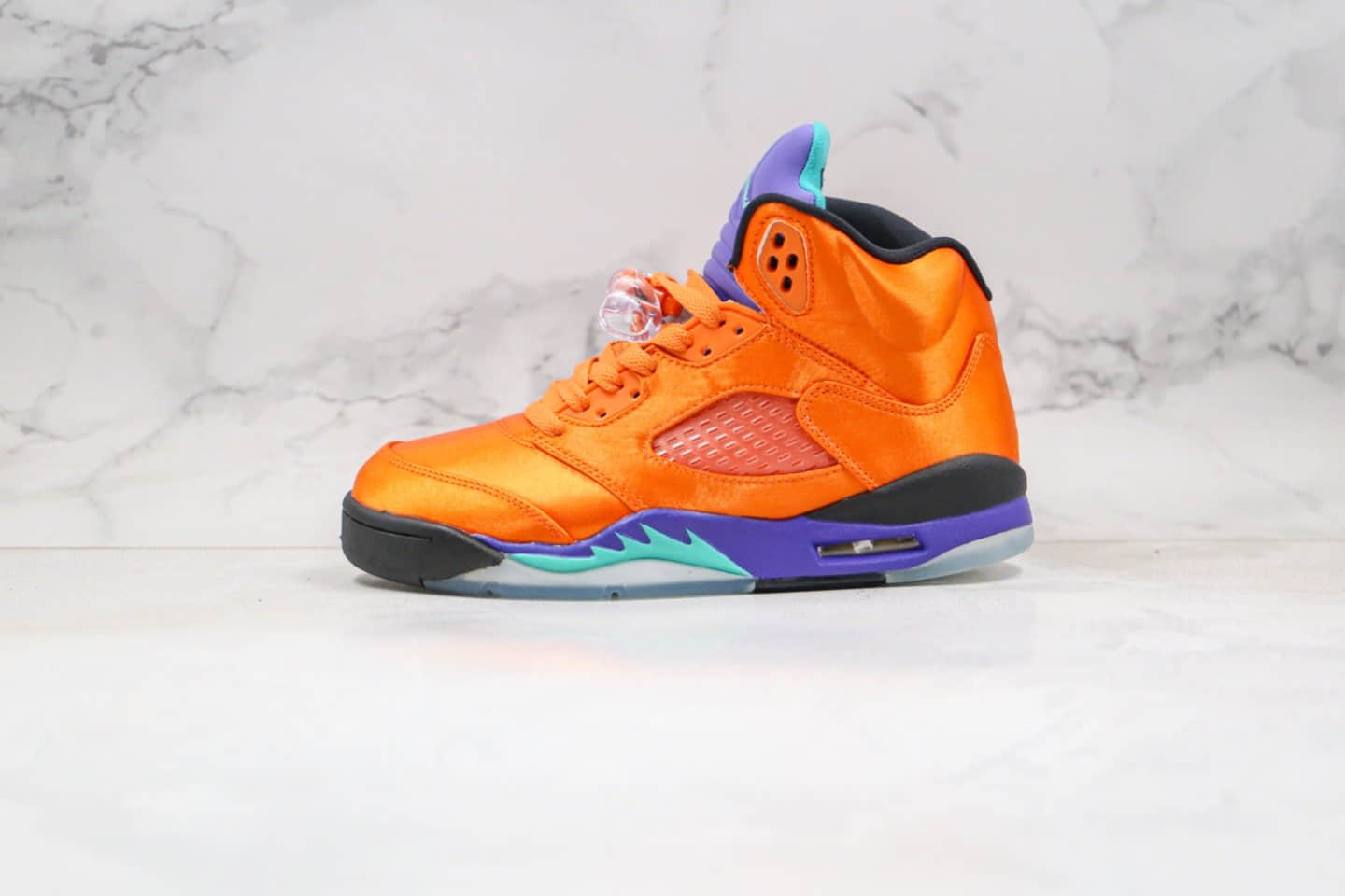 乔丹Air Jordan 5 Fresh Prince纯原版本丝绸绸缎橙蓝色高帮AJ5原盒原标正确后跟定型鞋面材质 (ID:36632) - 图片1