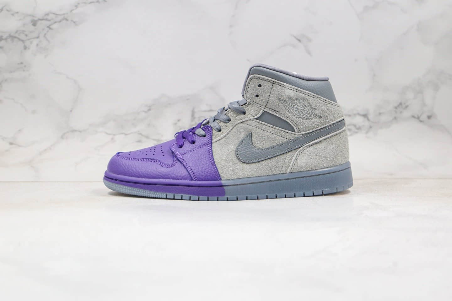 乔丹Air Jordan 1 Mid纯原版本中帮AJ1芝加哥设计师联名款侵染灰紫色原盒原标原鞋开模一比一打造 货号:CW5897-005