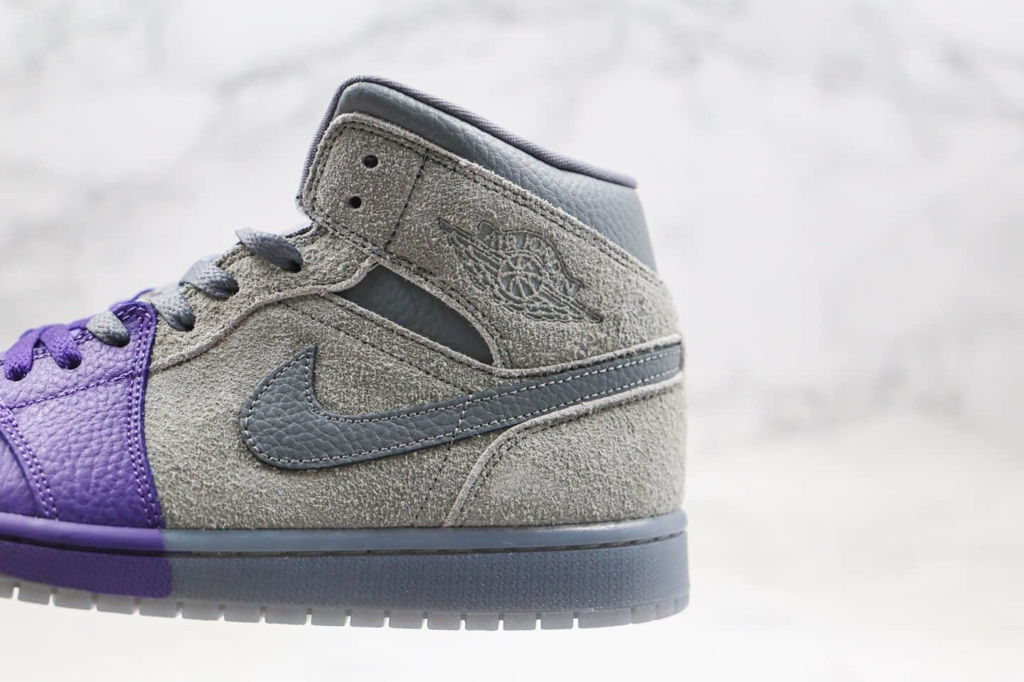乔丹Air Jordan 1 Mid纯原版本中帮AJ1芝加哥设计师联名款侵染灰紫色原盒原标原鞋开模一比一打造 货号:CW5897-005
