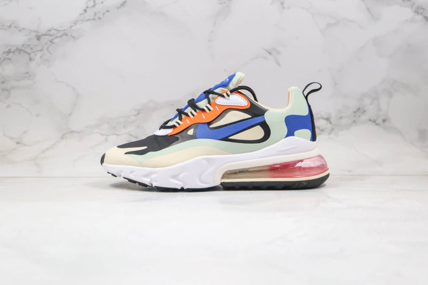 耐克Nike React Air Max 270V2纯原版本半掌气垫跑鞋米白蓝橙色原鞋开模真小潘气垫 (ID:37945) - 图片1