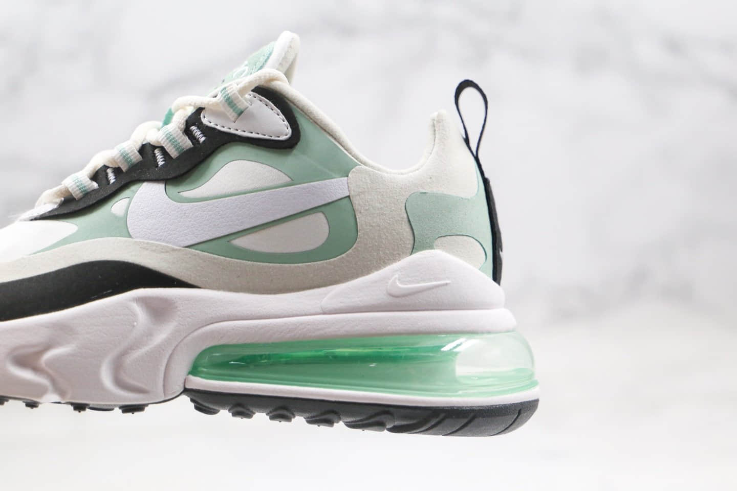 耐克Nike Air Max 270V2 React纯原版本半掌气垫跑步鞋米白绿黑色内置真小潘气垫原盒原标 货号:CI3899-001