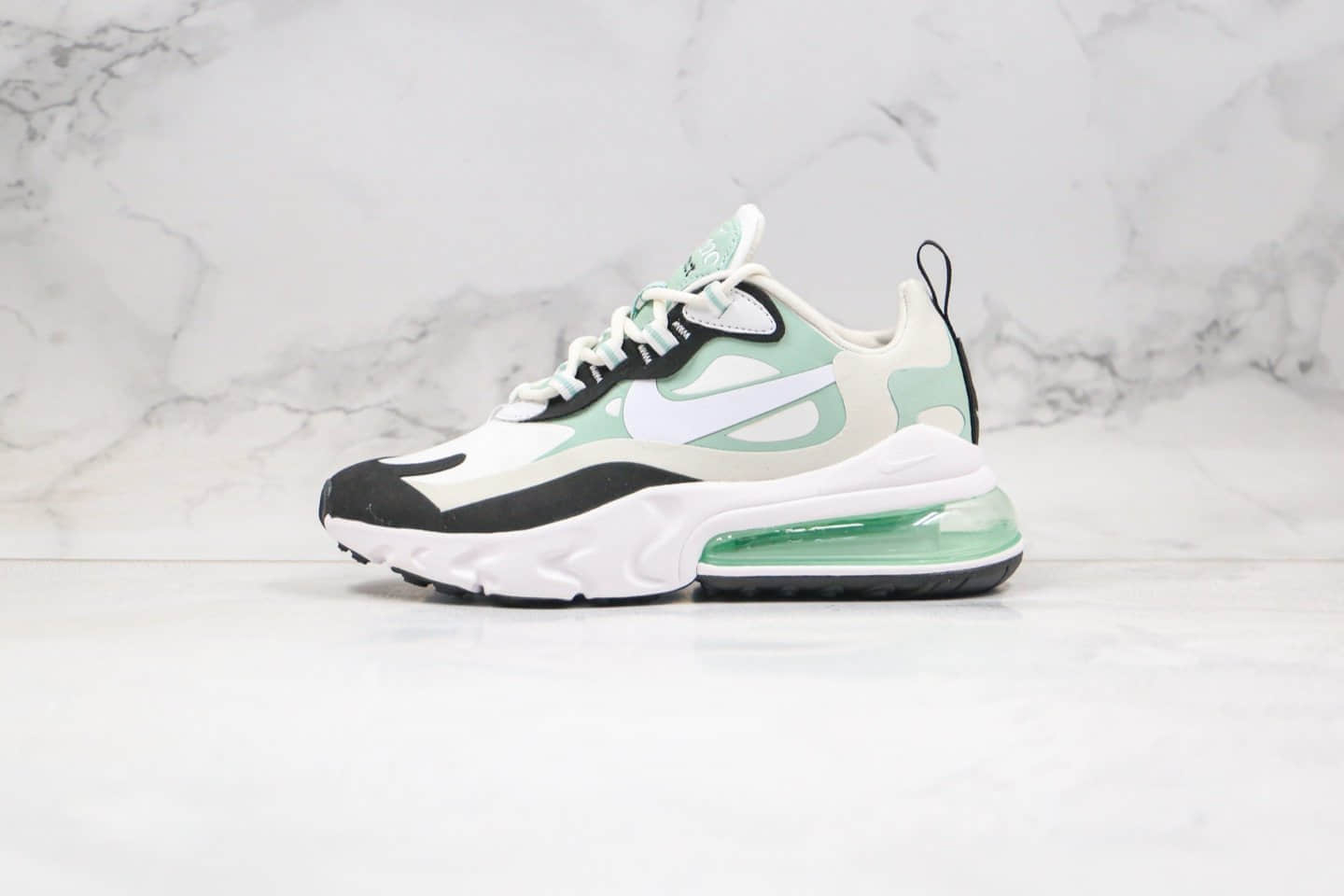 耐克Nike Air Max 270V2 React纯原版本半掌气垫跑步鞋米白绿黑色内置真小潘气垫原盒原标 货号:CI3899-001
