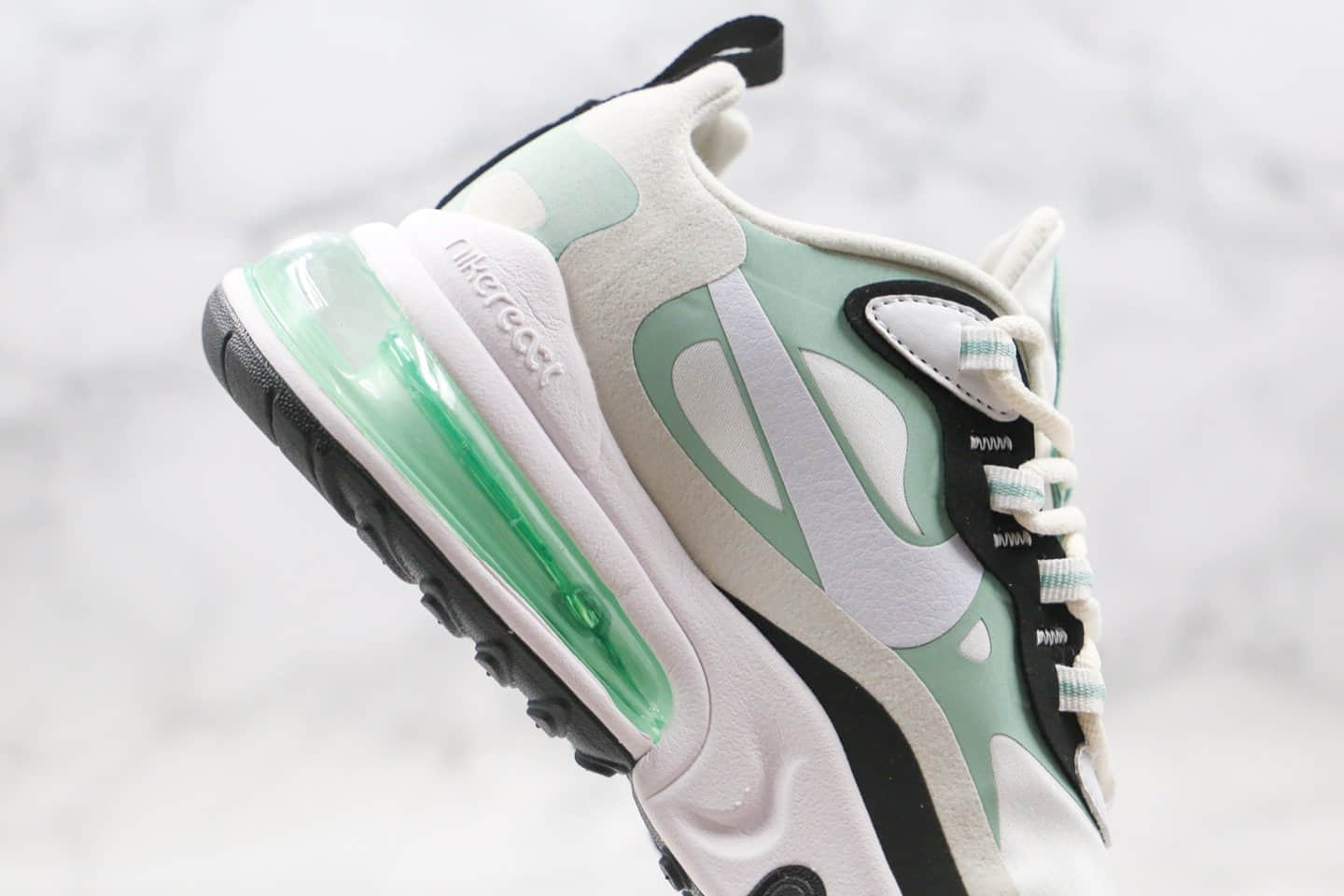 耐克Nike Air Max 270V2 React纯原版本半掌气垫跑步鞋米白绿黑色内置真小潘气垫原盒原标 货号:CI3899-001