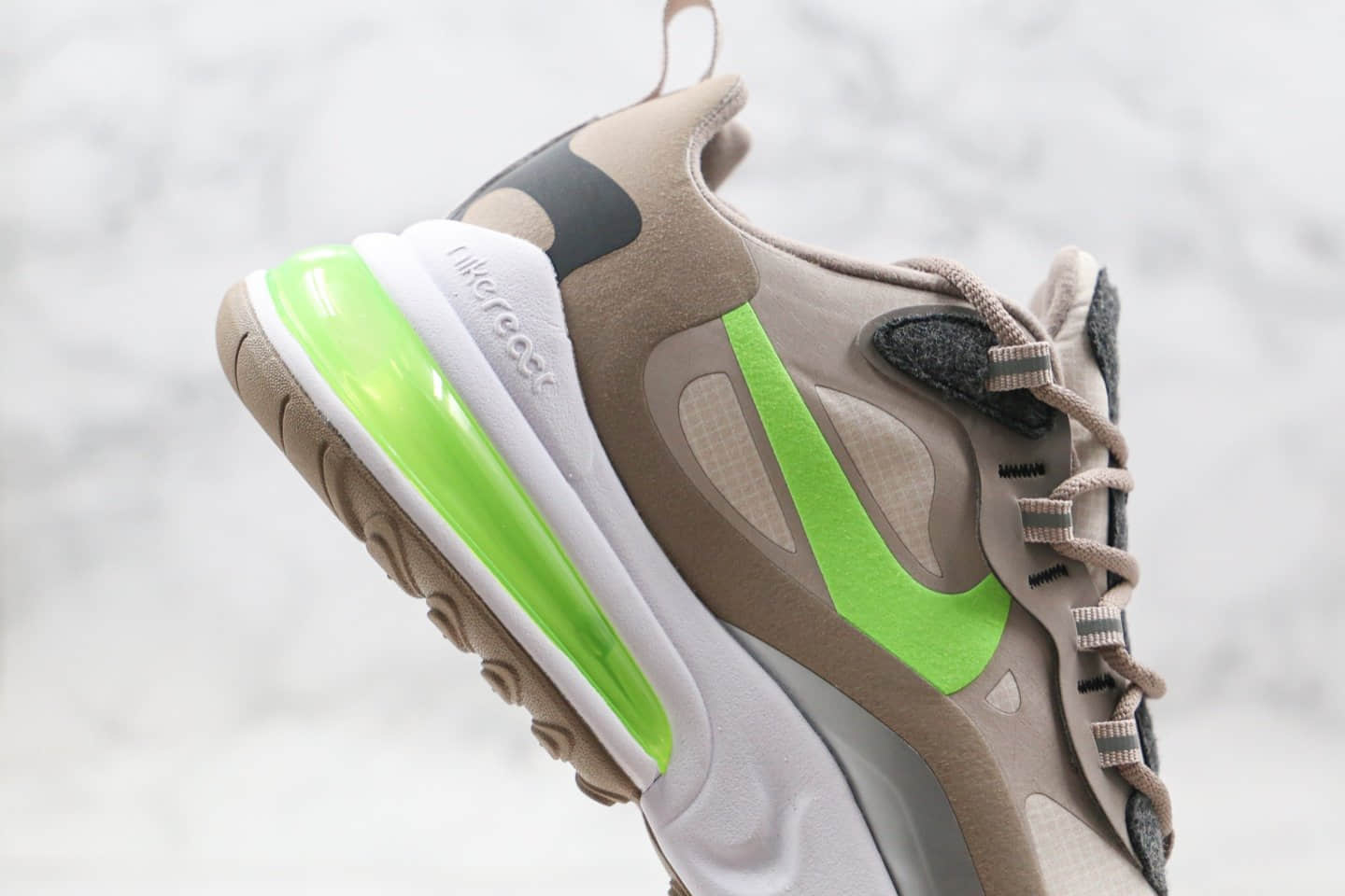 耐克Nike Air Max 270 Nike React纯原版本高桥盾网纱系列半掌气垫Max270灰绿色内置真小潘气垫 货号:CQ4598-231