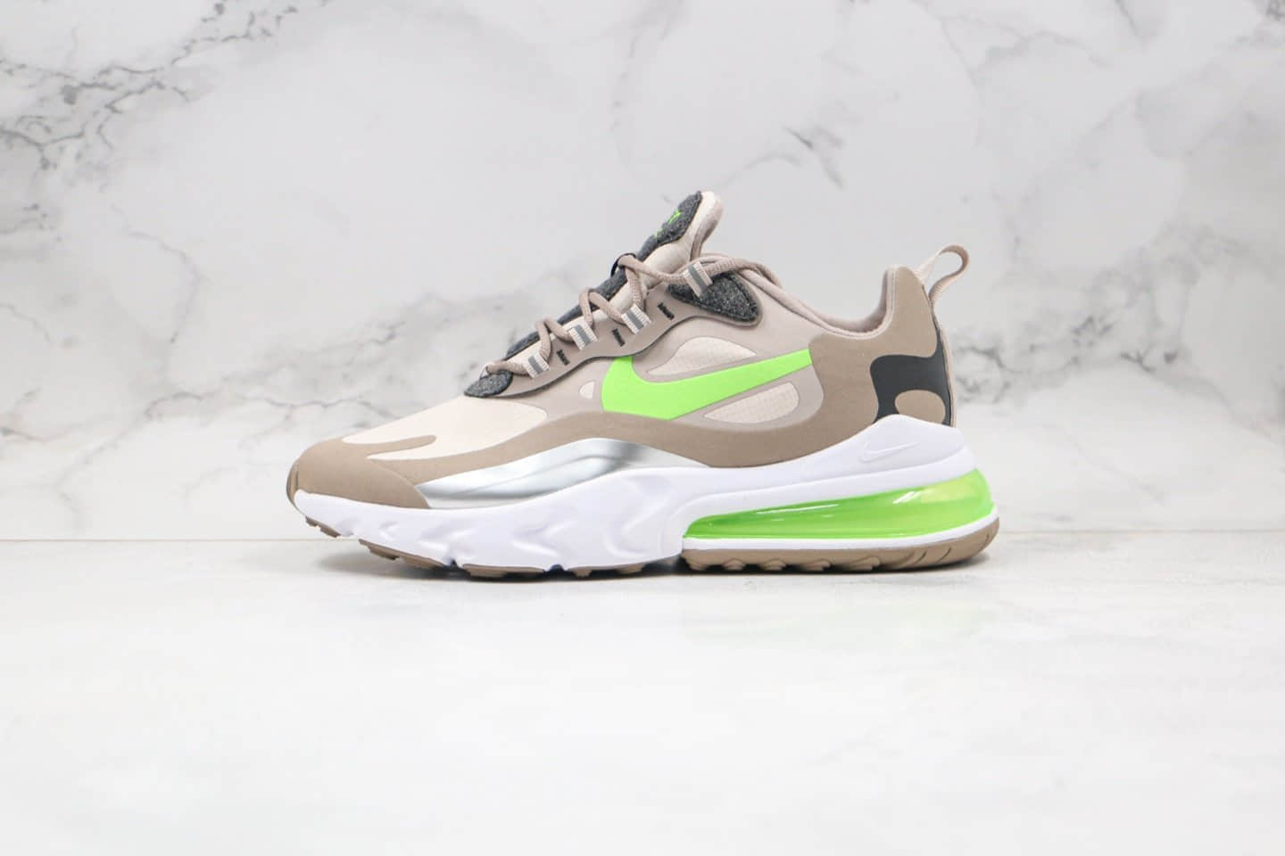 耐克Nike Air Max 270 Nike React纯原版本高桥盾网纱系列半掌气垫Max270灰绿色内置真小潘气垫 货号:CQ4598-231