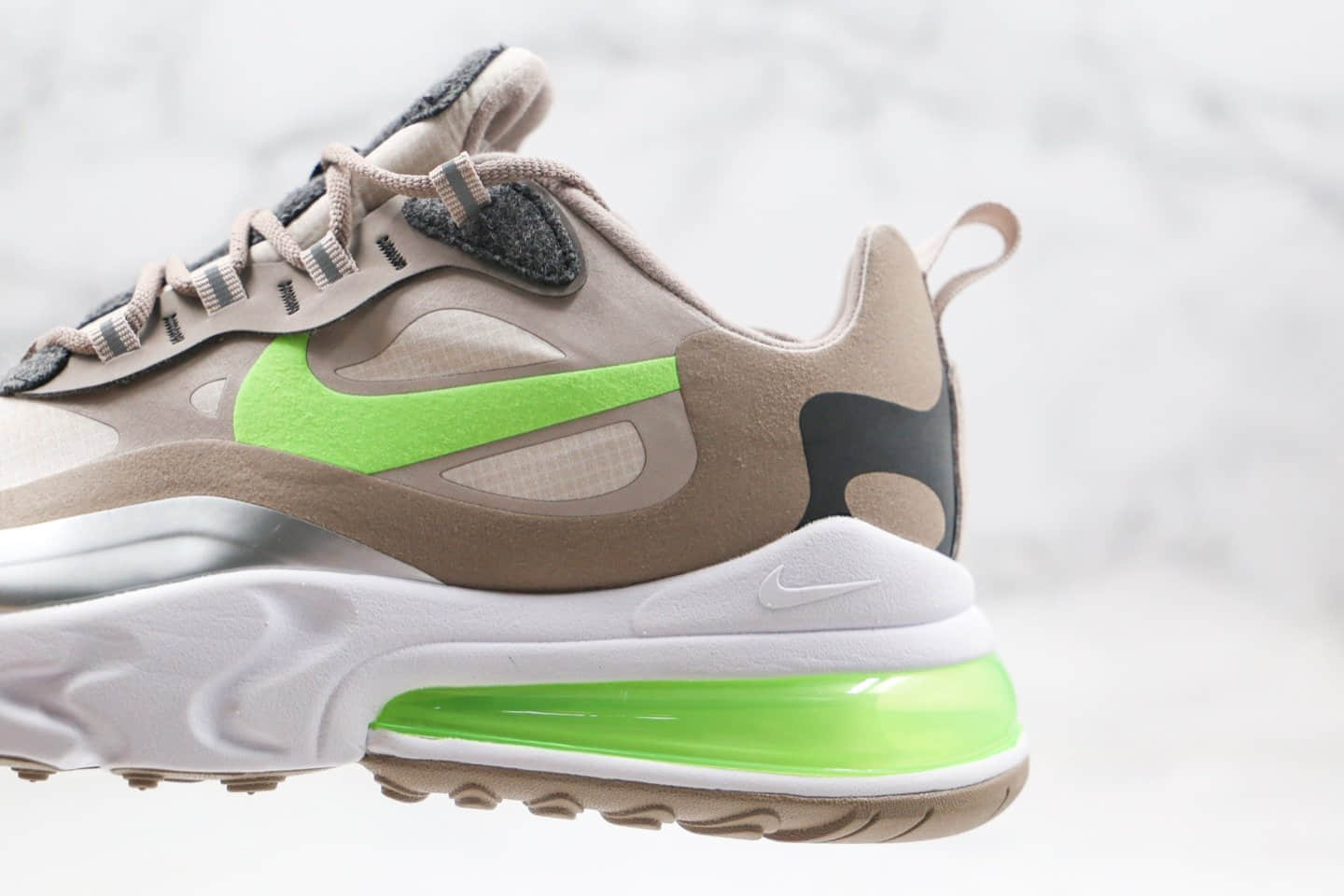 耐克Nike Air Max 270 Nike React纯原版本高桥盾网纱系列半掌气垫Max270灰绿色内置真小潘气垫 货号:CQ4598-231