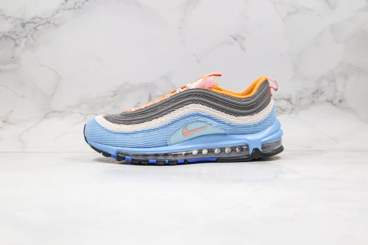 耐克Nike Air Max 97纯原版本灯芯绒子弹头气垫鞋蓝色内置真小潘全掌气垫原档案数据开发 (ID:38751) - 图片1