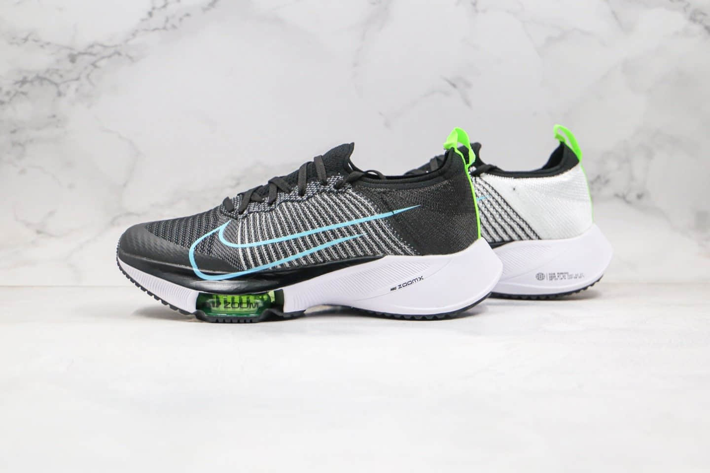 耐克Nike Air Zoom Alphafly NEXT%「破纪录」纯原版本马拉松慢跑鞋黑蓝色内置真碳板气垫支持高强度长跑 货号:CZ1514-002