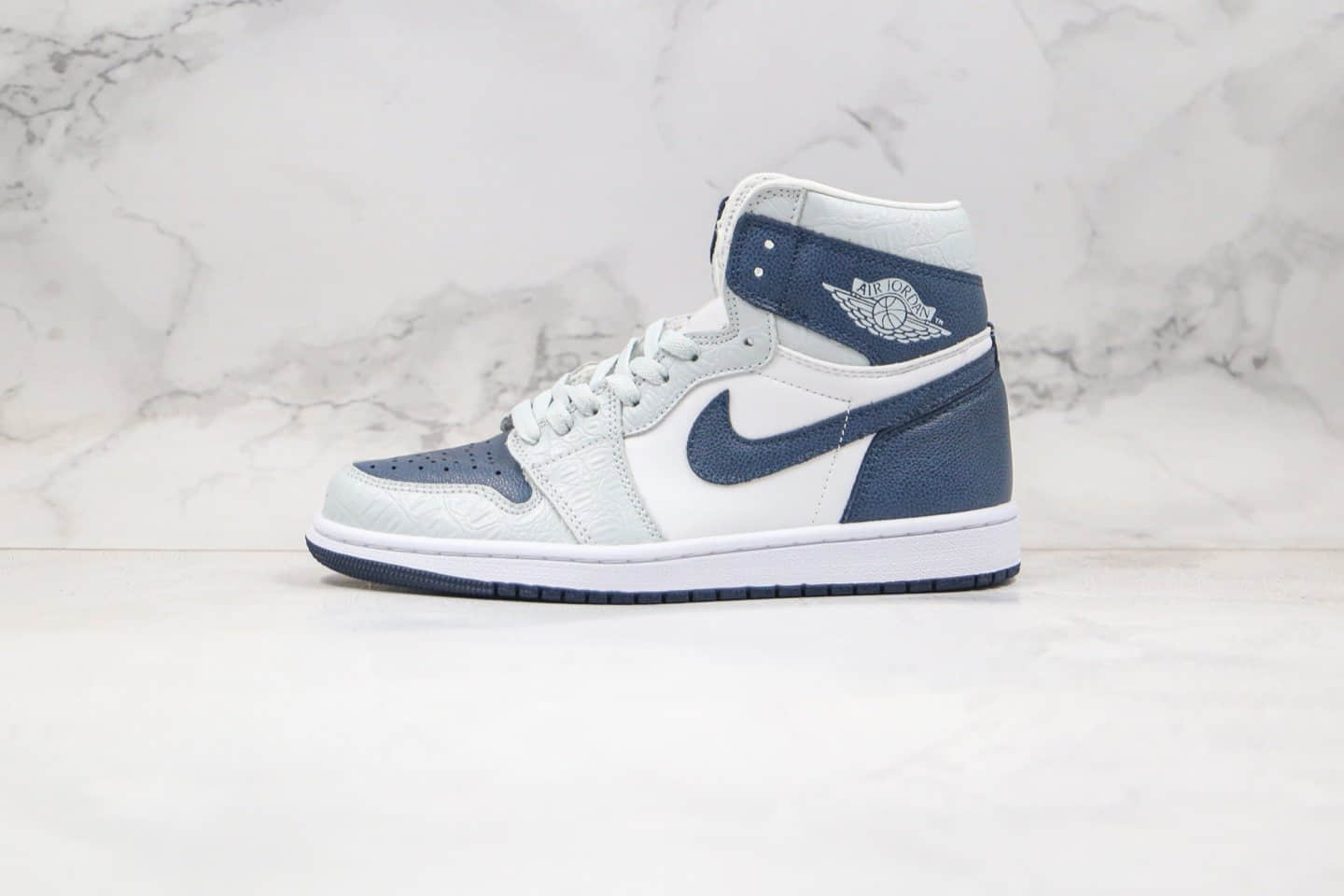 乔丹Air Jordan 1纯原版本高帮AJ1亲友限定蛇纹灰蓝色正确后跟定型 (ID:39571) - 图片1
