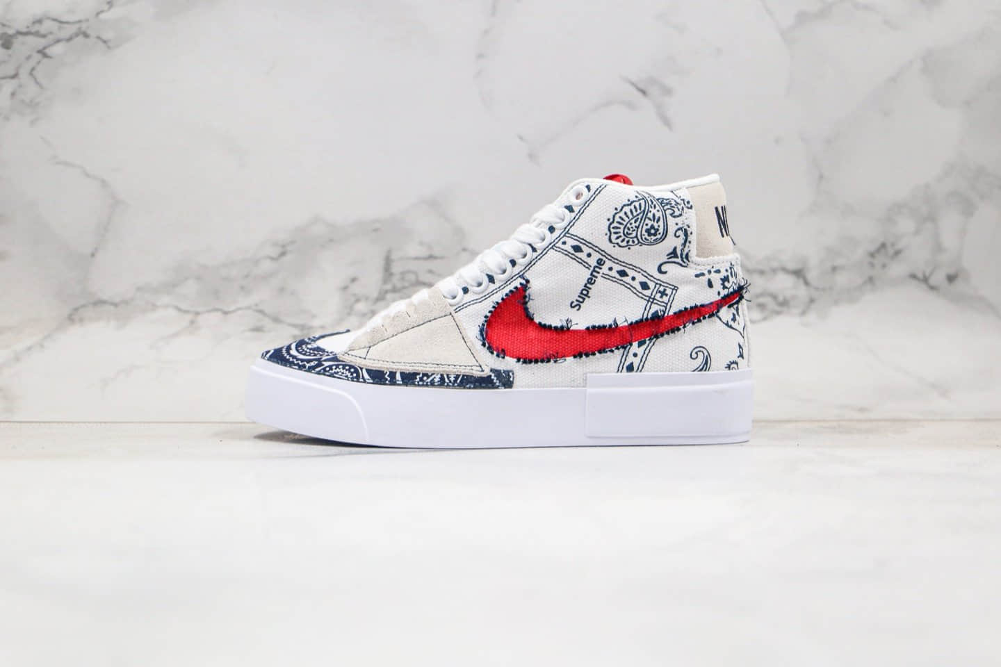 耐克Nike SB Blazer Edge纯原版本高帮SB板鞋拆线涂鸦白黑红色内置Zoom原档案数据开发 (ID:39742) - 图片1