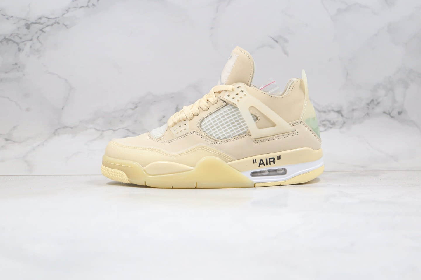 乔丹Off-White™ x Air Jordan AJ4 Retro Cream Sail纯原版本蝉翼OW联名款米白色AJ4内置气垫原楦头纸板打造 货号:CV9388-100