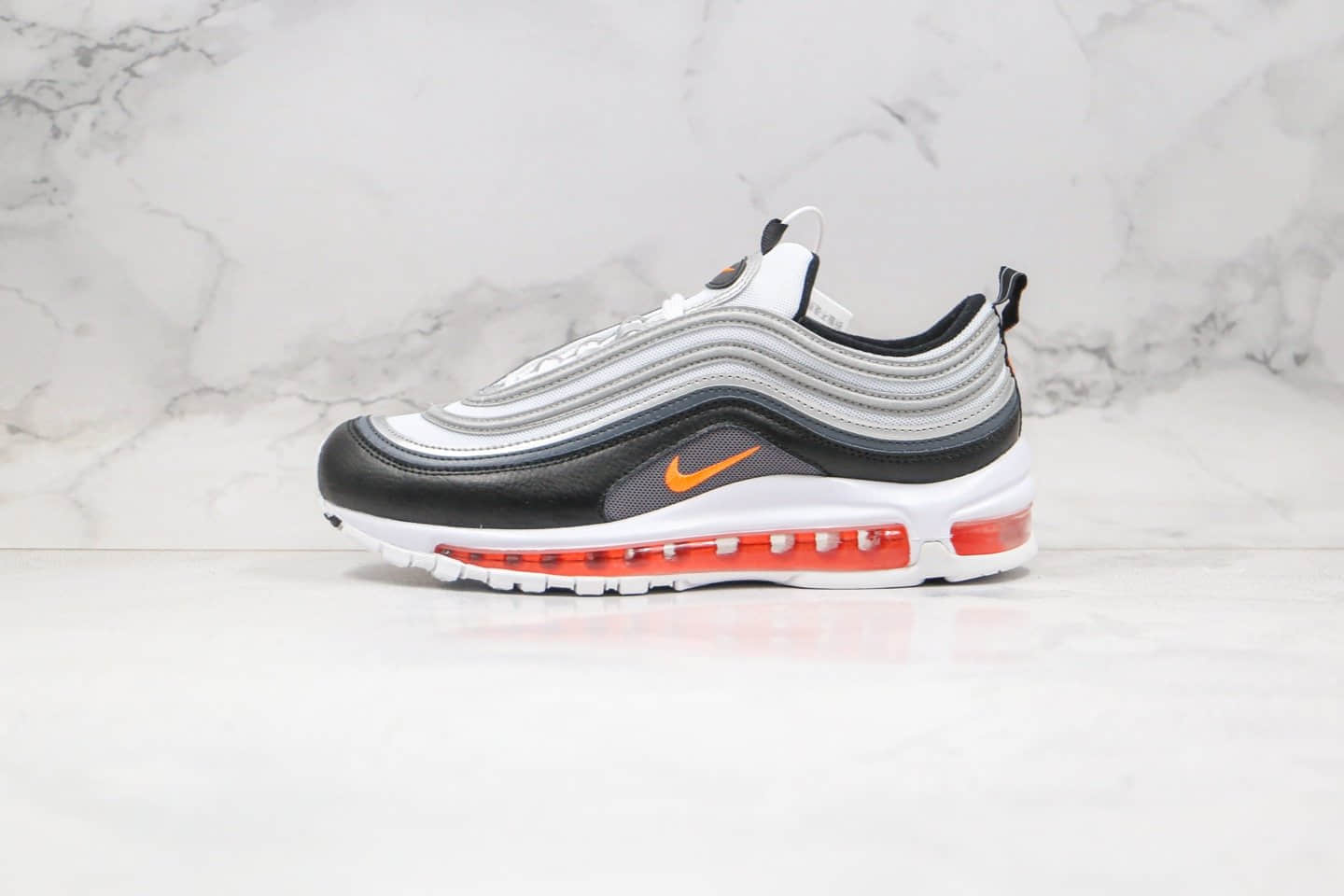 耐克Nike Air Max 97纯原版本子弹头Max97气垫鞋黑银橙色内置全掌真气垫 货号:CW5419-101