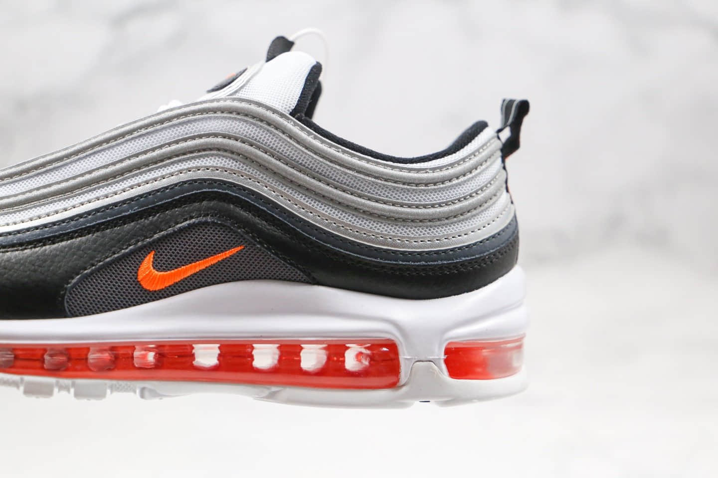 耐克Nike Air Max 97纯原版本子弹头Max97气垫鞋黑银橙色内置全掌真气垫 货号:CW5419-101