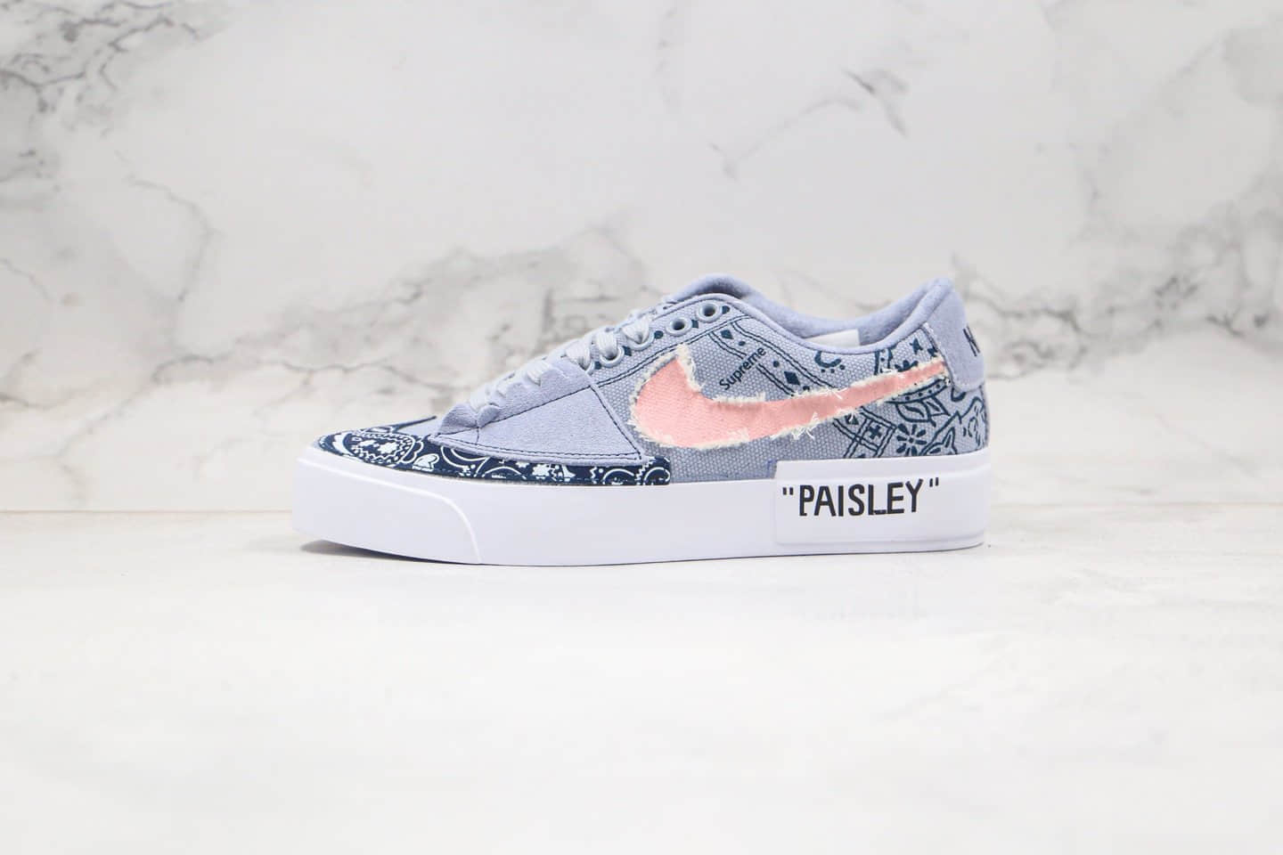 耐克Nike SB Blazer Edge纯原版本低帮开拓者拆线涂鸦灰粉色原鞋开模一比一打造 货号:CI3833-302