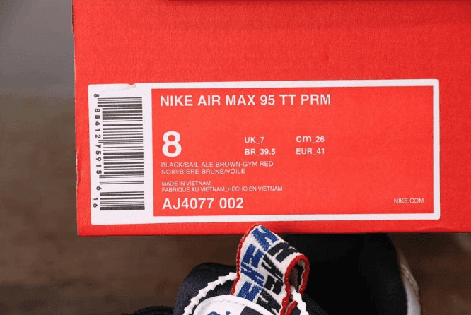 Nike Air Max 95 TT PRM黑白红棕 耐克子弹系列95串标公司级慢跑鞋 货号:AJ4077-002