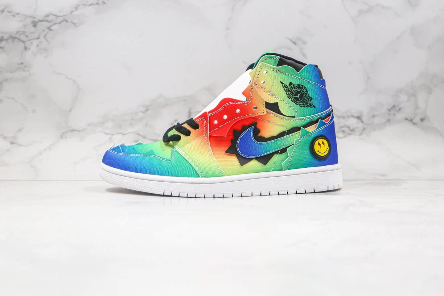 乔丹Air Jordan 1纯原版本高帮AJ1笑脸雷鬼闪电彩虹元素原档案数据开发正确鞋面卡色 (ID:42141) - 图片1