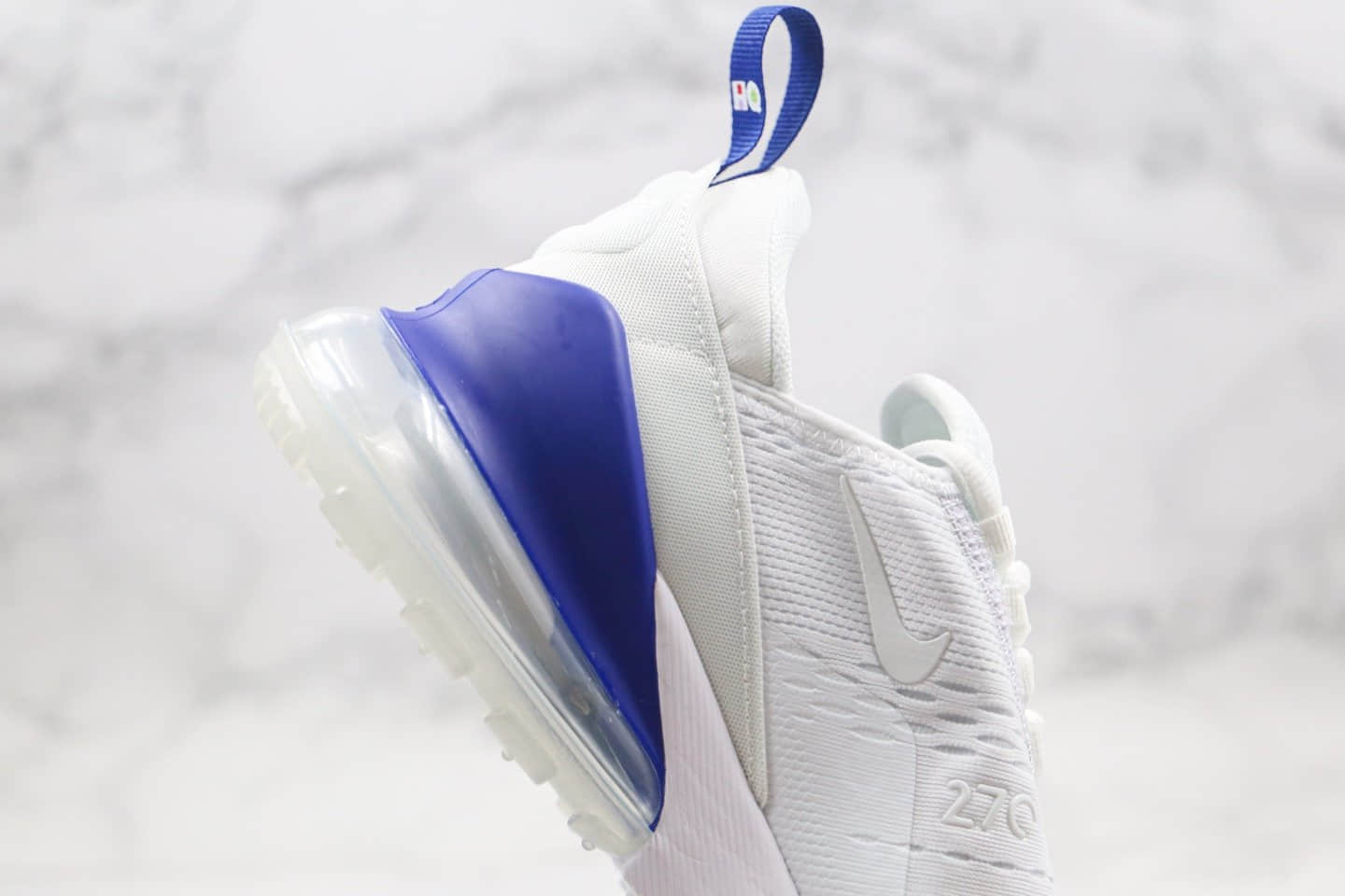 耐克Nike Air Max 270公司级版本半掌气垫跑鞋白蓝色原厂小潘气垫 货号:CI2671-105
