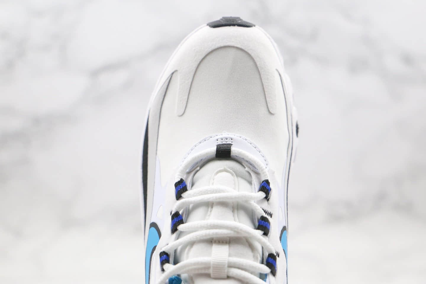 耐克Nike Air Max 270 React公司级版本机能半掌气垫跑鞋黑白蓝细节做工完全校准原鞋 货号:CT1280-101