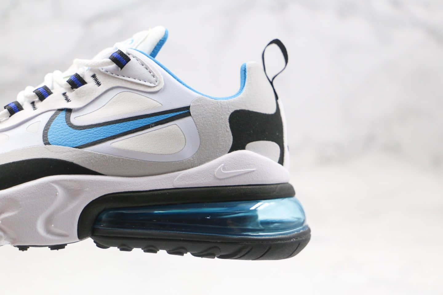 耐克Nike Air Max 270 React公司级版本机能半掌气垫跑鞋黑白蓝细节做工完全校准原鞋 货号:CT1280-101