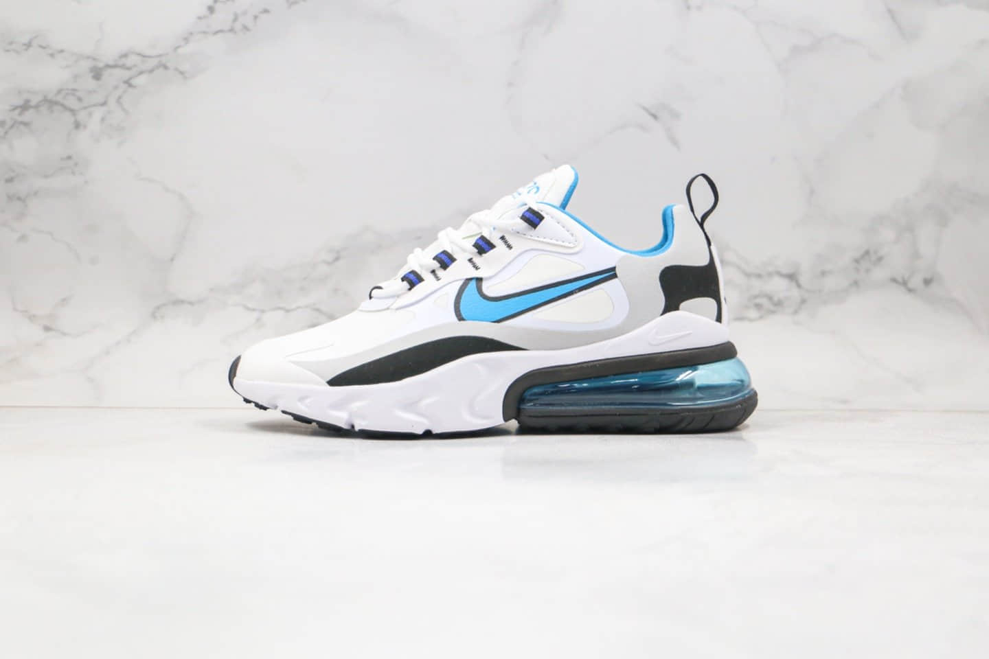 耐克Nike Air Max 270 React公司级版本机能半掌气垫跑鞋黑白蓝细节做工完全校准原鞋 货号:CT1280-101