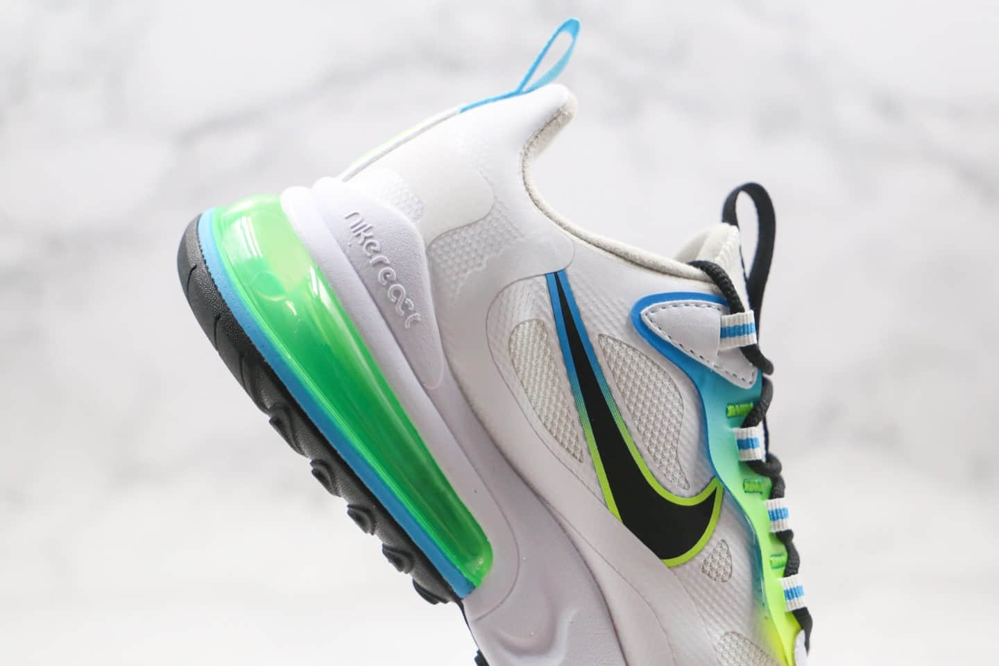 耐克Nike Air Max 270 React公司级版本半掌气垫跑鞋白绿色原鞋材质原标原盒 货号:CK6457-100