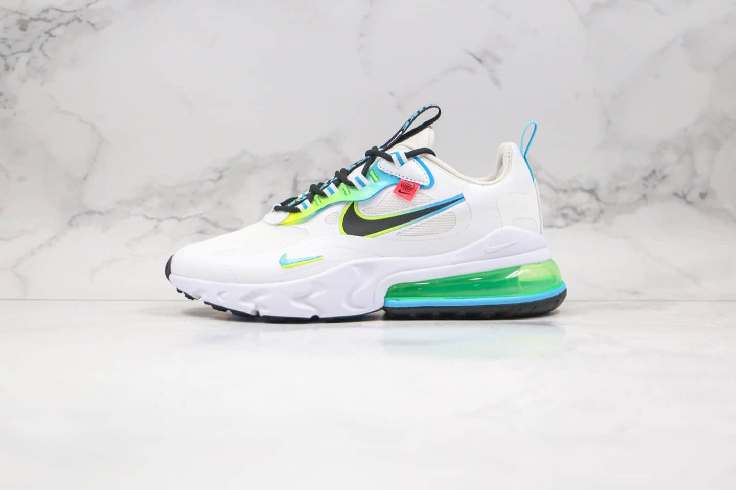 耐克Nike Air Max 270 React公司级版本半掌气垫跑鞋白绿色原鞋材质原标原盒 货号:CK6457-100