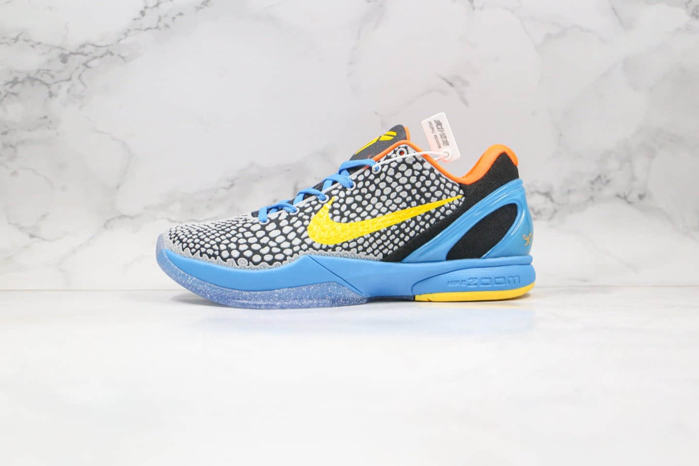 耐克Nike Kobe 6 Helicopter公司级版本科比6代鱼鳞纹蓝黄色中底真碳板 货号:429659-005