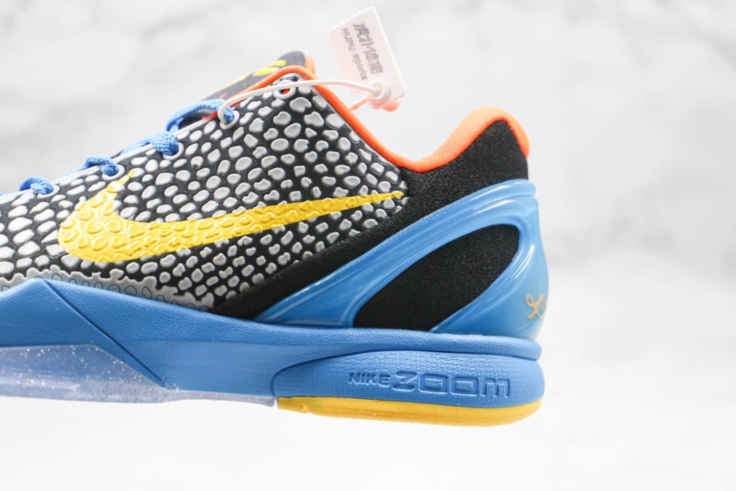 耐克Nike Kobe 6 Helicopter公司级版本科比6代鱼鳞纹蓝黄色中底真碳板 货号:429659-005