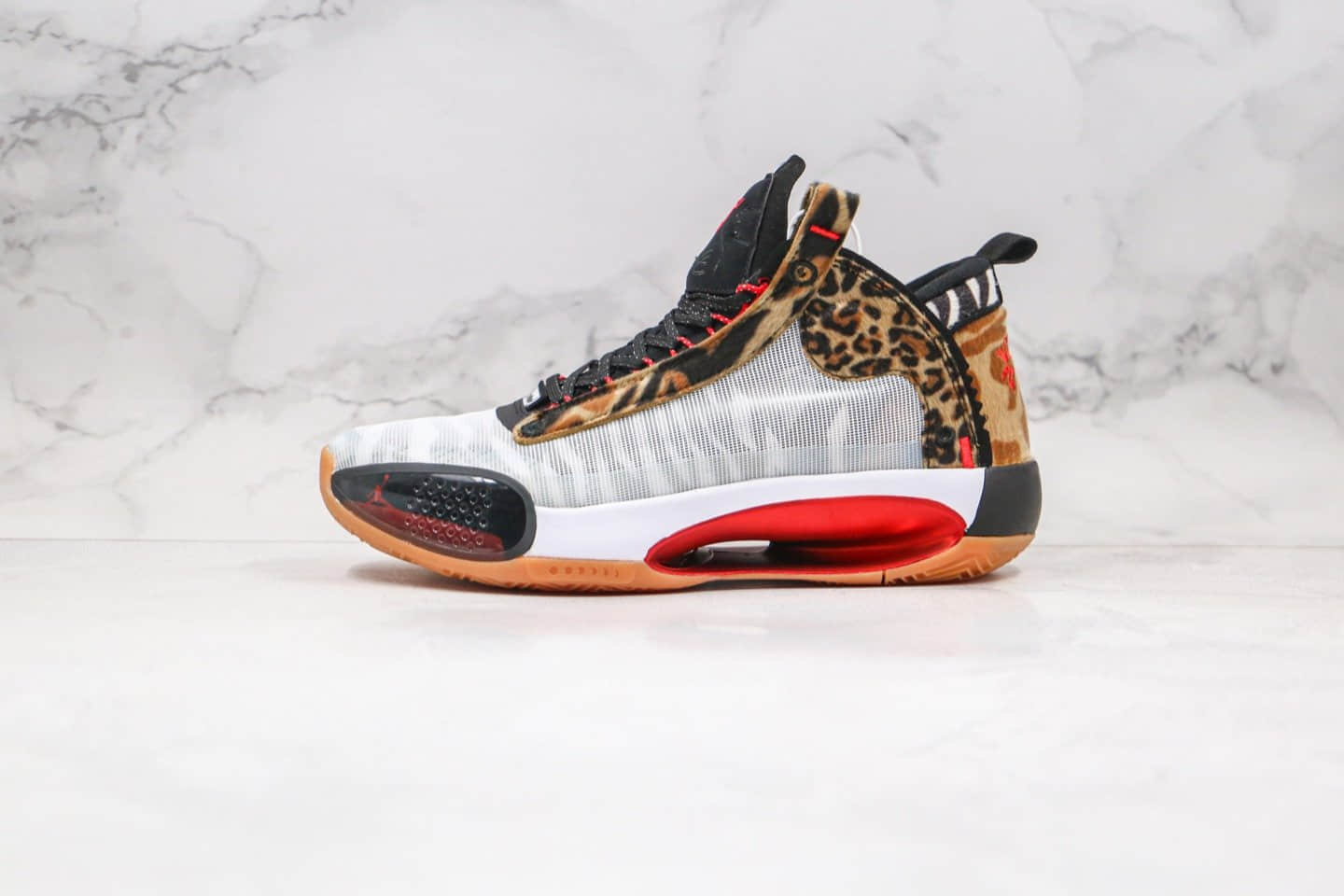 乔丹Air Jordan 34 PF纯原版本高帮AJ34豹纹灰红色篮球鞋内置气垫区别市面通货版本 (ID:43608) - 图片1