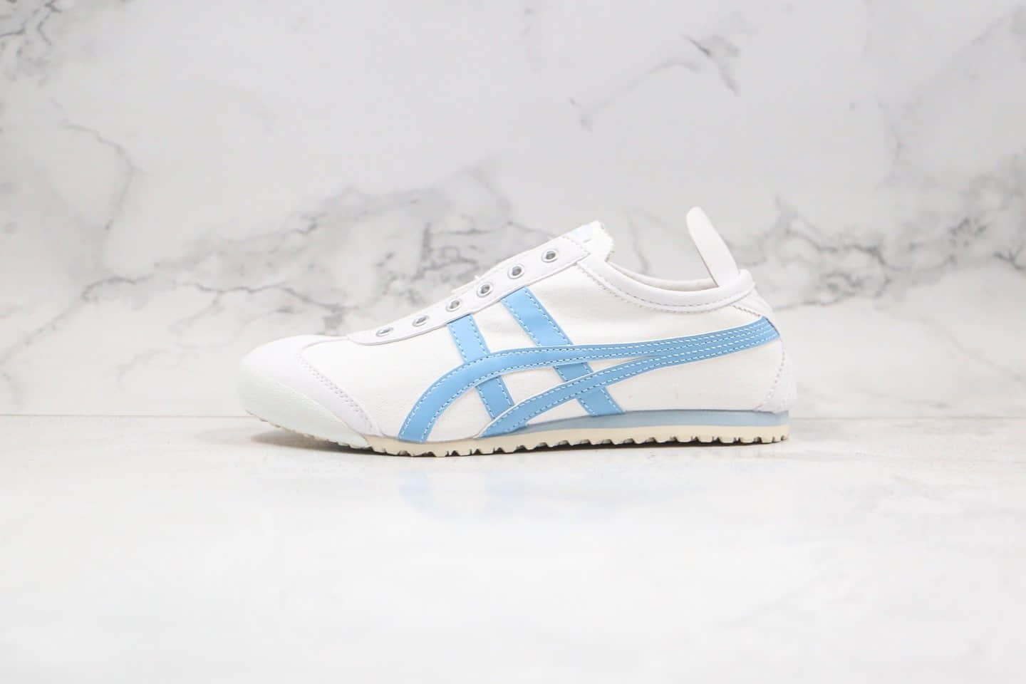 亚瑟士Asics Onitsuka tiger纯原版本鬼冢虎无鞋带帆布鞋一脚蹬白蓝色原厂四联吊牌 (ID:43780) - 图片1
