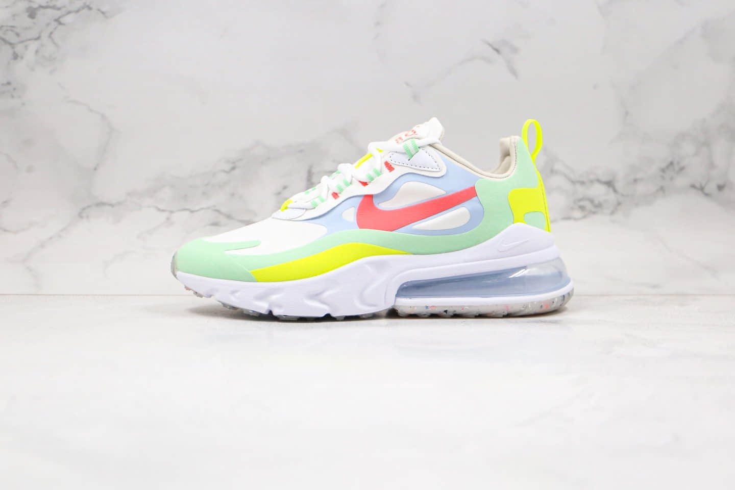 耐克Nike React Air Max 270 React LA Edition纯原版本高桥盾网纱半掌气垫鞋Max270白粉蓝绿色内置真小潘气垫 货号:DB5927-161