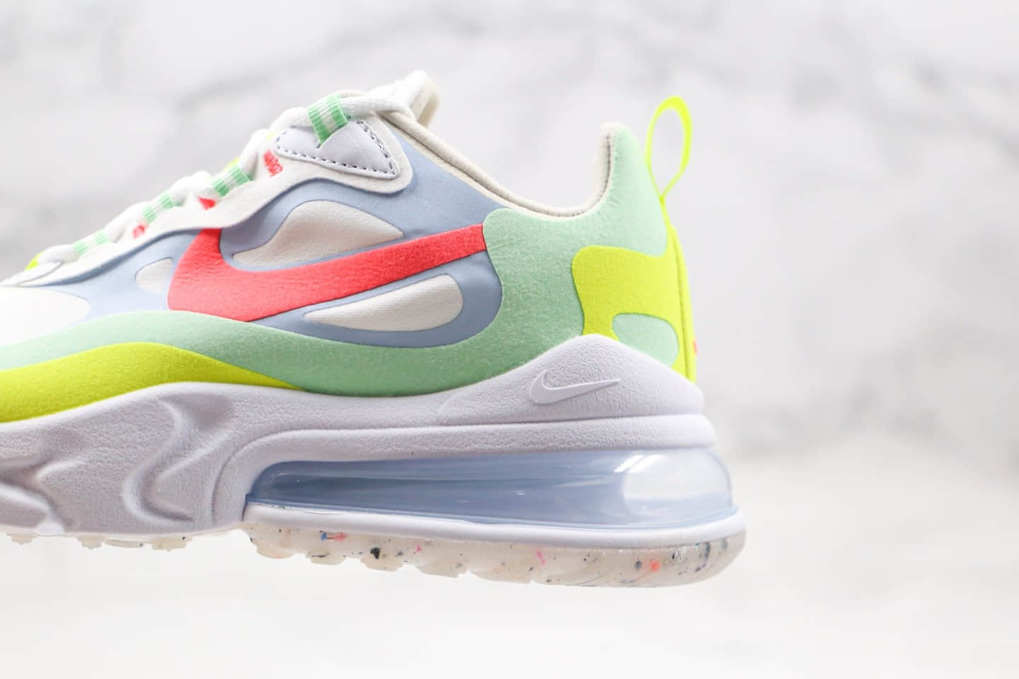 耐克Nike React Air Max 270 React LA Edition纯原版本高桥盾网纱半掌气垫鞋Max270白粉蓝绿色内置真小潘气垫 货号:DB5927-161