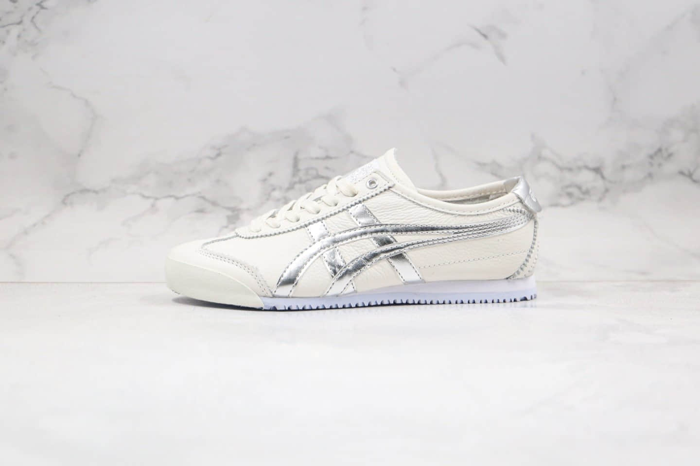 亚瑟士Asics Onitsuka Tiger Mexico 66公司级版本鬼冢虎皮革跑鞋白银色原装四联吊牌 (ID:44973) - 图片1