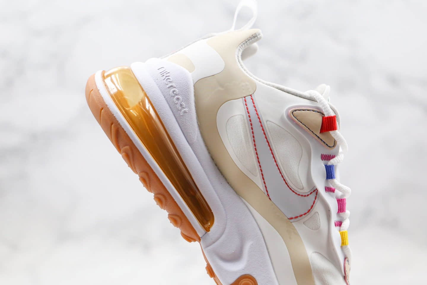 耐克Nike React Air Max 270 React LA Edition纯原版本高桥盾网纱系列半掌气垫Max270慢跑鞋白棕卡其色内置真实气垫 货号:CW0208-101