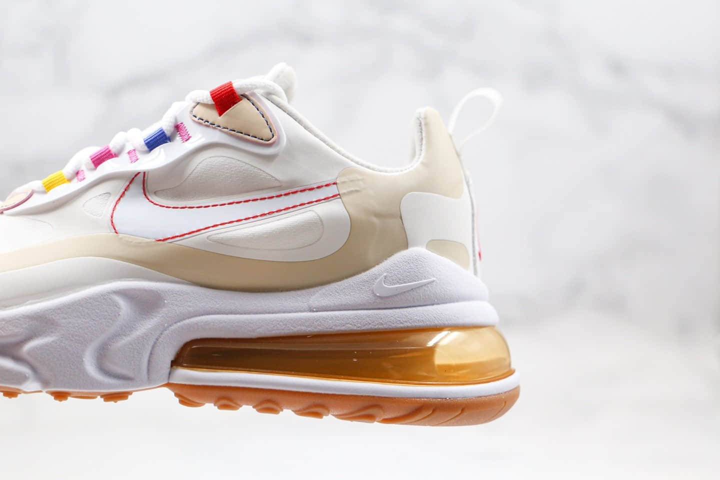 耐克Nike React Air Max 270 React LA Edition纯原版本高桥盾网纱系列半掌气垫Max270慢跑鞋白棕卡其色内置真实气垫 货号:CW0208-101